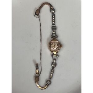 Antique Working Vintage Bulova 10K Gold Filled Art Deco Watch with Diamonds